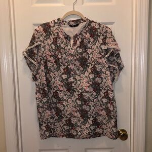 Floral Blouse with Lace Trim
